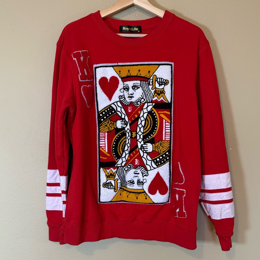 Royal Life - Men's Red Cotton Crewneck Suicide King Sweater Size XL - Picture 2 of 7